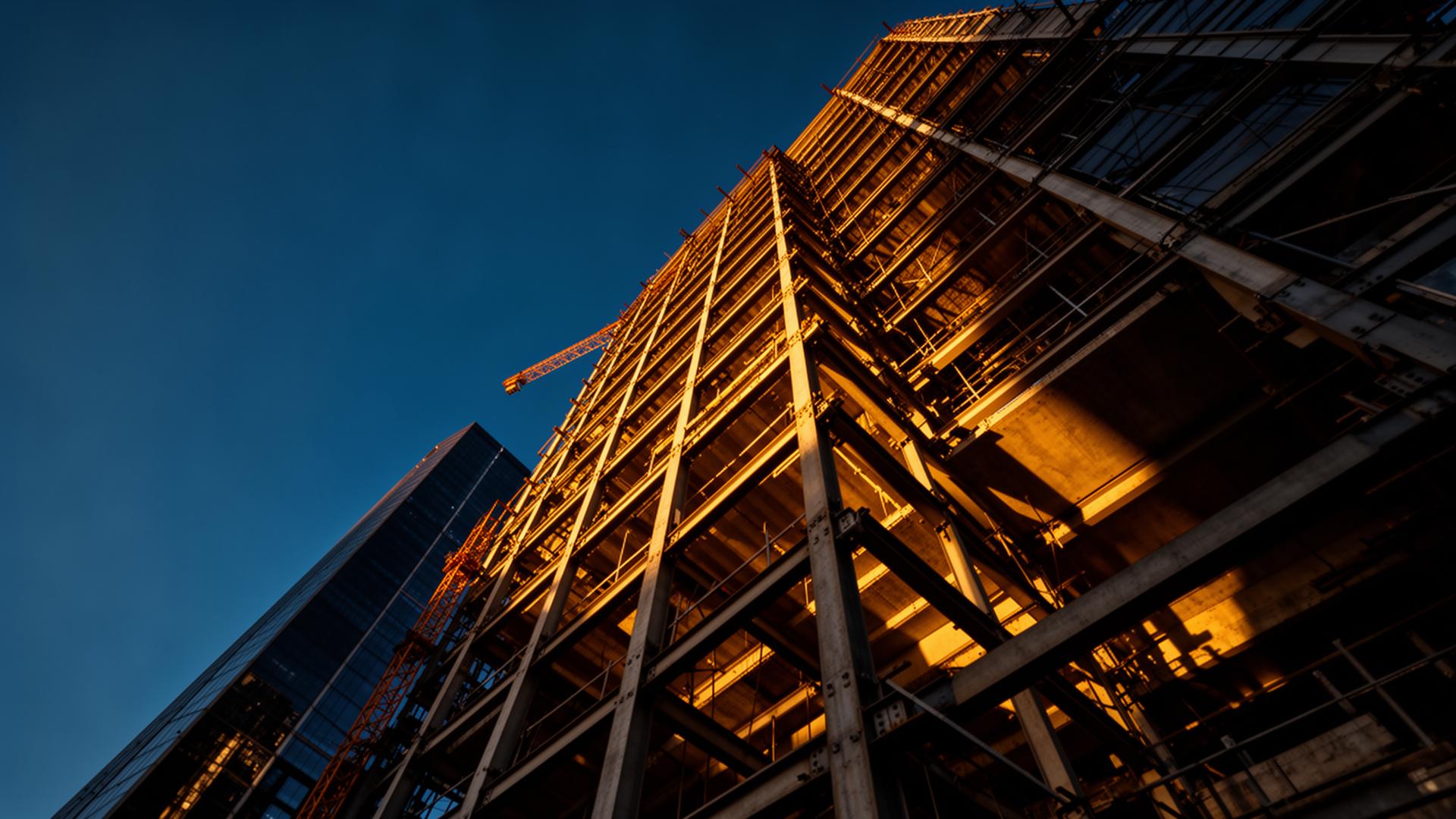 Skyscraper under construction at golden hour